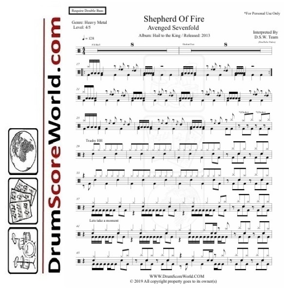 Avenged Sevenfold - Shepherd Of Fire - Drum Sheet + Play-Along Track